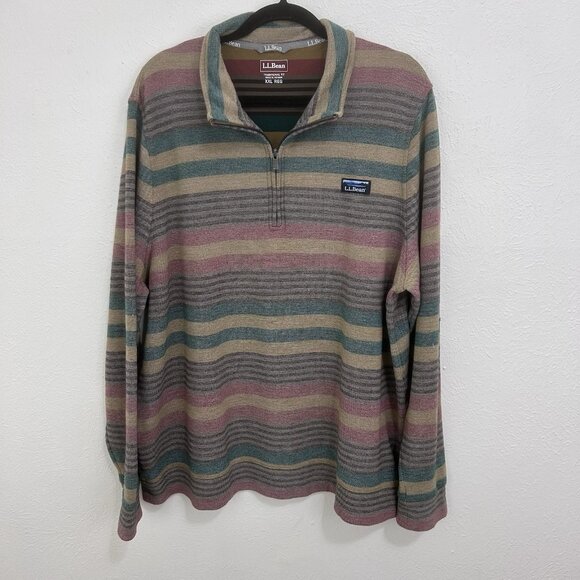 LL Bean Men's Comfort Stretch Piqué Quarter Zip Pullover Sweater Stripe Sz XXL - Picture 1 of 11